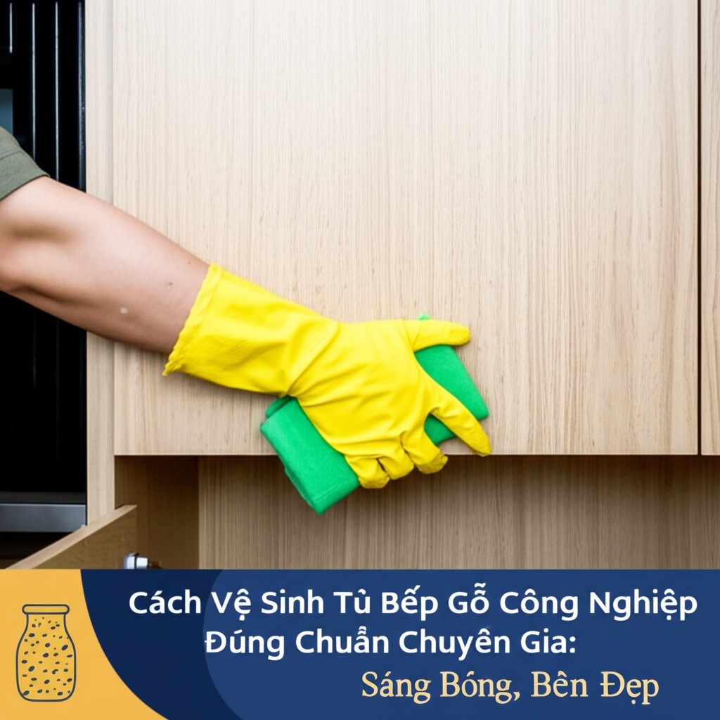 Hình minh họa cho bài viết: Cách Vệ Sinh Tủ Bếp Gỗ Công Nghiệp Đúng Chuẩn Chuyên Gia: Sáng Bóng, Bền Đẹp